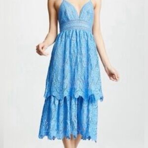 Saylor Safia Lace Sleeveless Adjustable Straps Tiered Midi Dress Blue Size Large